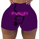 Plus Size Sexy P-VALLEY Letter Print Bodycon Shorts SHD-9441
