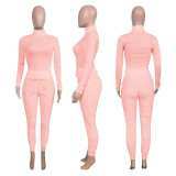 Solid Long Sleeve Rib Tops+Plush Pants Two Piece Suits NIK-191