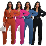 Casual Loose Solid Long Sleeve Jumpsuit Without Belt SFY-190