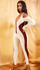 Low Cut Sexy Color Block Tight Jumpsuit BDF-8041