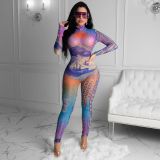 Sexy Dollar Print Mesh Long Sleeve Jumpsuits CHY-1287