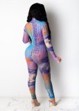 Sexy Dollar Print Mesh Long Sleeve Jumpsuits CHY-1287