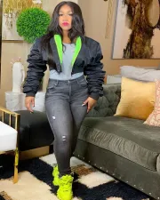 Plus Size Winter Ruched Sleeve Bread Down Jacket DAI-8290