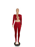 Sexy Lace Up Hollow Long Sleeve 2 Piece Sets CHY-1296