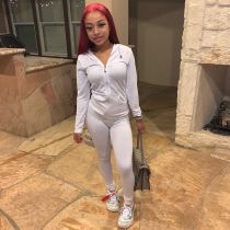 Solid Zipper Hoodies And Pants Two Piece Sets FSL-117