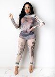 Sexy Dollar Print Mesh Long Sleeve Jumpsuits CHY-1287