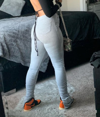 Casual Solid Zip Up Split Stacked Pants LSD-9041