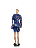 Sexy Printed V Neck Lace Up Flare Sleeve Mini Dress CHY-1280