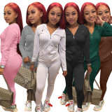 Solid Zipper Hoodies And Pants Two Piece Sets FSL-117