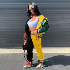 Plus Size Casual Patchwork Jacket+Pants 2 Piece Sets DAI-8289