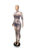 Sexy Dollar Print Mesh Long Sleeve Jumpsuits CHY-1287