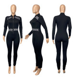 Casual Zipper Ribbon Long Sleeve Jumpsuits CHY-1286