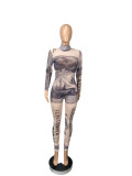 Sexy Dollar Print Mesh Long Sleeve Jumpsuits CHY-1287