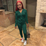 Solid Zipper Hoodies And Pants Two Piece Sets FSL-117