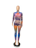Sexy Dollar Print Mesh Long Sleeve Jumpsuits CHY-1287