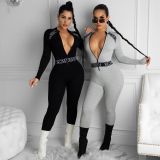Casual Zipper Ribbon Long Sleeve Jumpsuits CHY-1286