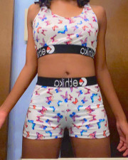 Fashion Print Sports Fitness Vest And Shorts Two Piece Set OLYF-6020