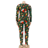 Plus Size 5XL Tight Long Sleeve Christmas Jumpsuit OSIF-20881-1