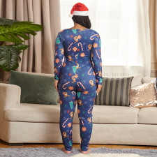  Plus Size Christmas Print Skinny Sexy Buttons Jumpsuit OSIF-20887-1
