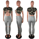 Casual Solid Hole Stacked Pants LX-6139