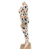 Plus Size 5XL White Tight Sexy Printed Christmas Jumpsuit OSIF-20884-1