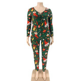 Plus Size 5XL Tight Long Sleeve Christmas Jumpsuit OSIF-20881-1