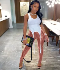 Sexy Bright PU Leather Zipper Split Skinny Pants OSM-6117
