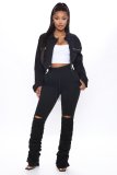 Casual Solid Hole Stacked Pants LX-6139