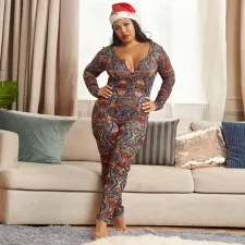 Plus Size 5XL Sexy Printed Slim Jumpsuit OSIF-20882-1