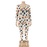Plus Size 5XL White Tight Sexy Printed Christmas Jumpsuit OSIF-20884-1