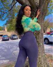 Casual Tie Dye Plush Crop Tops And Pants 2 Piece Sets MOF-5192