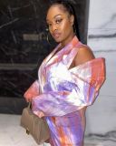 Tie Dye Off Shoulder Notched Collar Blazer Coat MOF-5191 