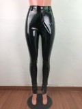 Sexy Bright PU Leather Zipper Split Skinny Pants OSM-6117