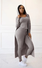 Solid Tank Top+Hooded Long Cloak+Pants 3 Piece Sets TR-1089