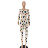 White Tight Sexy Printed Christmas Jumpsuit OSIF-20884