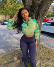 Casual Tie Dye Plush Crop Tops And Pants 2 Piece Sets MOF-5192