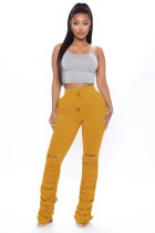 Casual Solid Hole Stacked Pants LX-6139