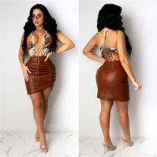 Sexy PU Leather Ruched Mini Skirt LSL-6397