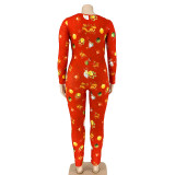 Plus Size 5XL Christmas Sexy Tight Printed Jumpsuit OSIF-20888-1