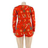 Plus Size 5XL Long Sleeve Button Christmas Print Romper OSIF-20885-1