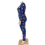  Plus Size Christmas Print Skinny Sexy Buttons Jumpsuit OSIF-20887-1