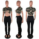 Casual Solid Hole Stacked Pants LX-6139