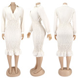 Sexy V Neck Long Sleeves Slim Midi Dress SFY-193