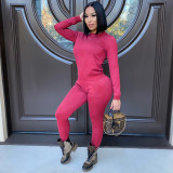 Solid Long Sleeve Casual Two Piece Pants Set IV-8143