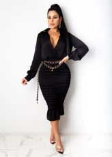 Sexy V Neck Long Sleeves Slim Midi Dress SFY-193