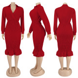 Sexy V Neck Long Sleeves Slim Midi Dress SFY-193