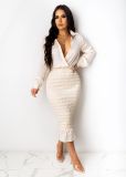 Sexy V Neck Long Sleeves Slim Midi Dress SFY-193