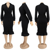 Sexy V Neck Long Sleeves Slim Midi Dress SFY-193