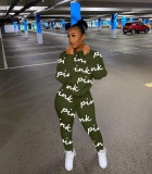 Pink Letter Print Long Sleeve Casual Two Piece Sets TK-6135