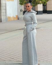 Solid Hooded Backless Wide Leg Pants Two Piece Sets MTY-6356